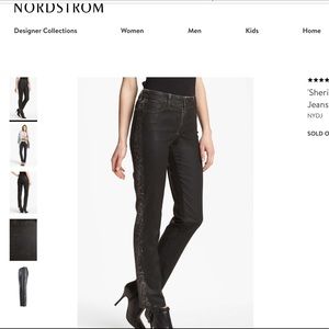 NYDJ black coated jeans w/ embellished sides